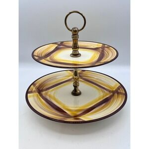 Vtg Mid Century Vernonware Organite Two Tiered  Stand Platter Dessert Tray READ